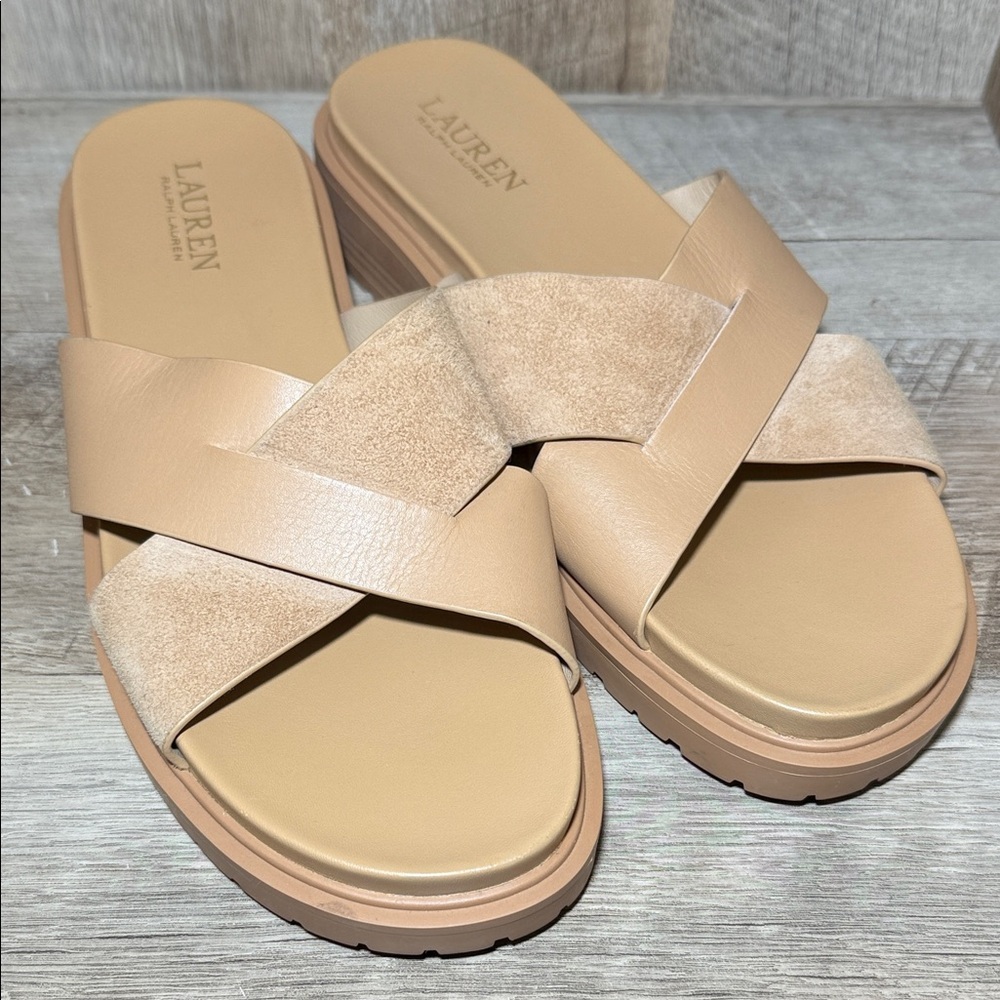 Ralph Lauren Kelsie Leather Slide Sandals - Picture 3 of 8